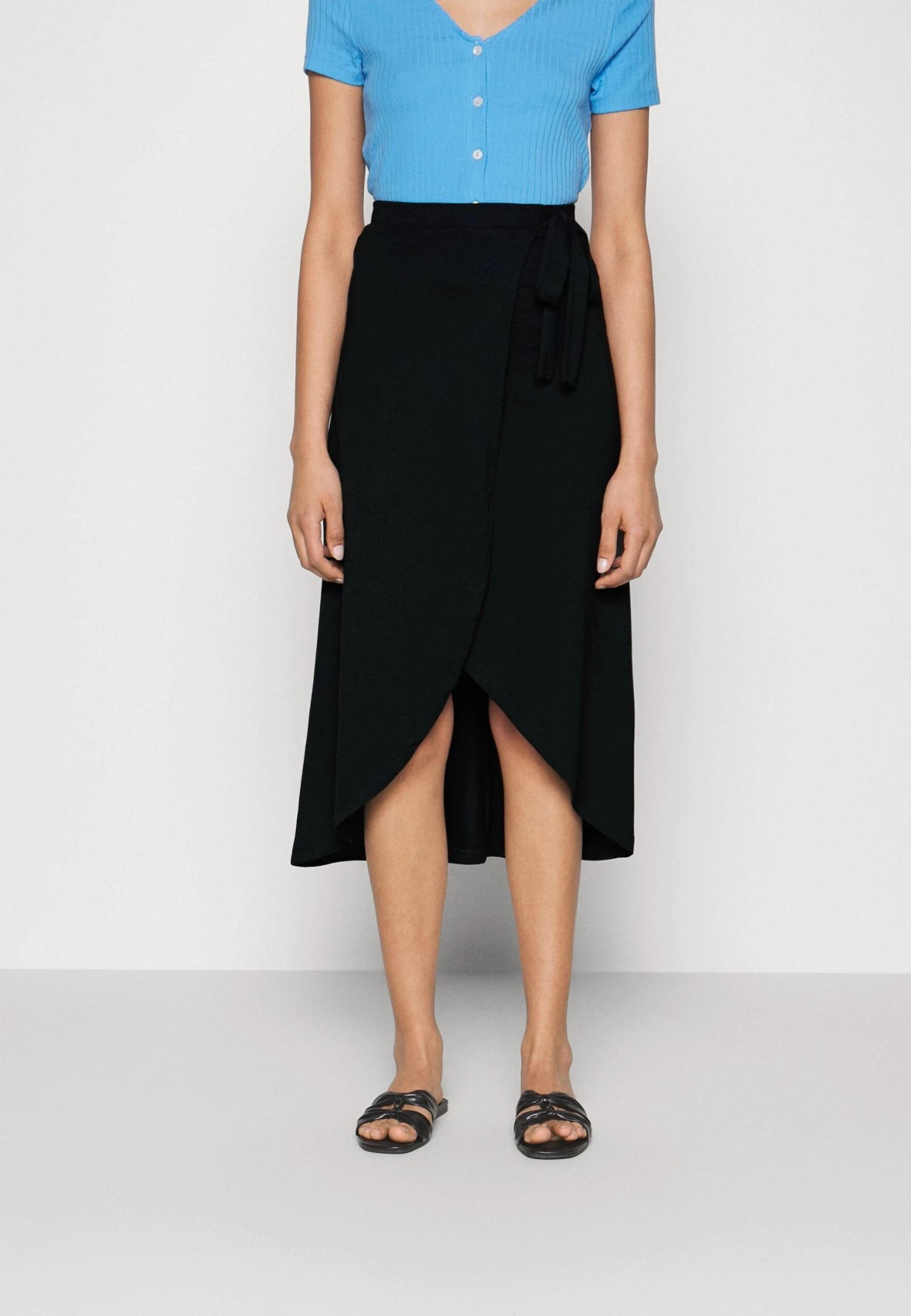 Anna Field Basic Wrap Over Midi Skirt- A-Lijn Rok - Black 3 Anna Field Basic Wrap Over Midi Skirt- A-Lijn Rok - Black