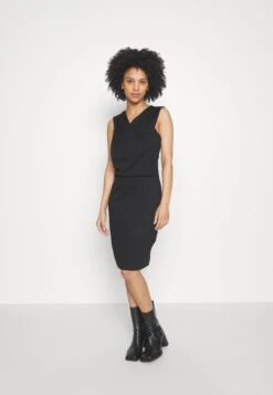 Drapped Neckline Smart Bodycon Sleeveless Mini Dress - Jerseyjurk - Black