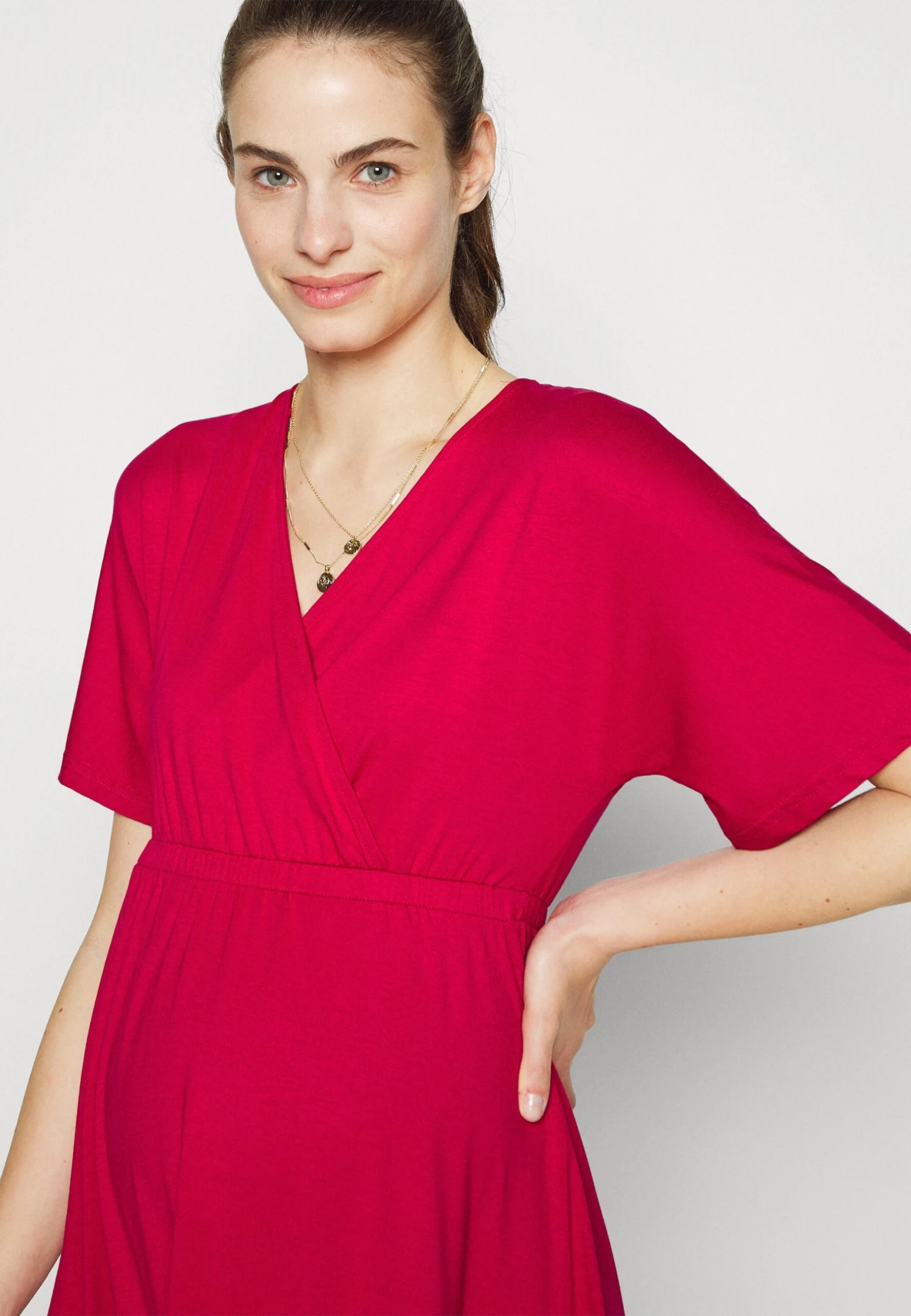 Short Sleeves Flared Mini Dress- Jerseyjurk - Red 7 Short Sleeves Flared Mini Dress- Jerseyjurk - Red - Afbeelding 5