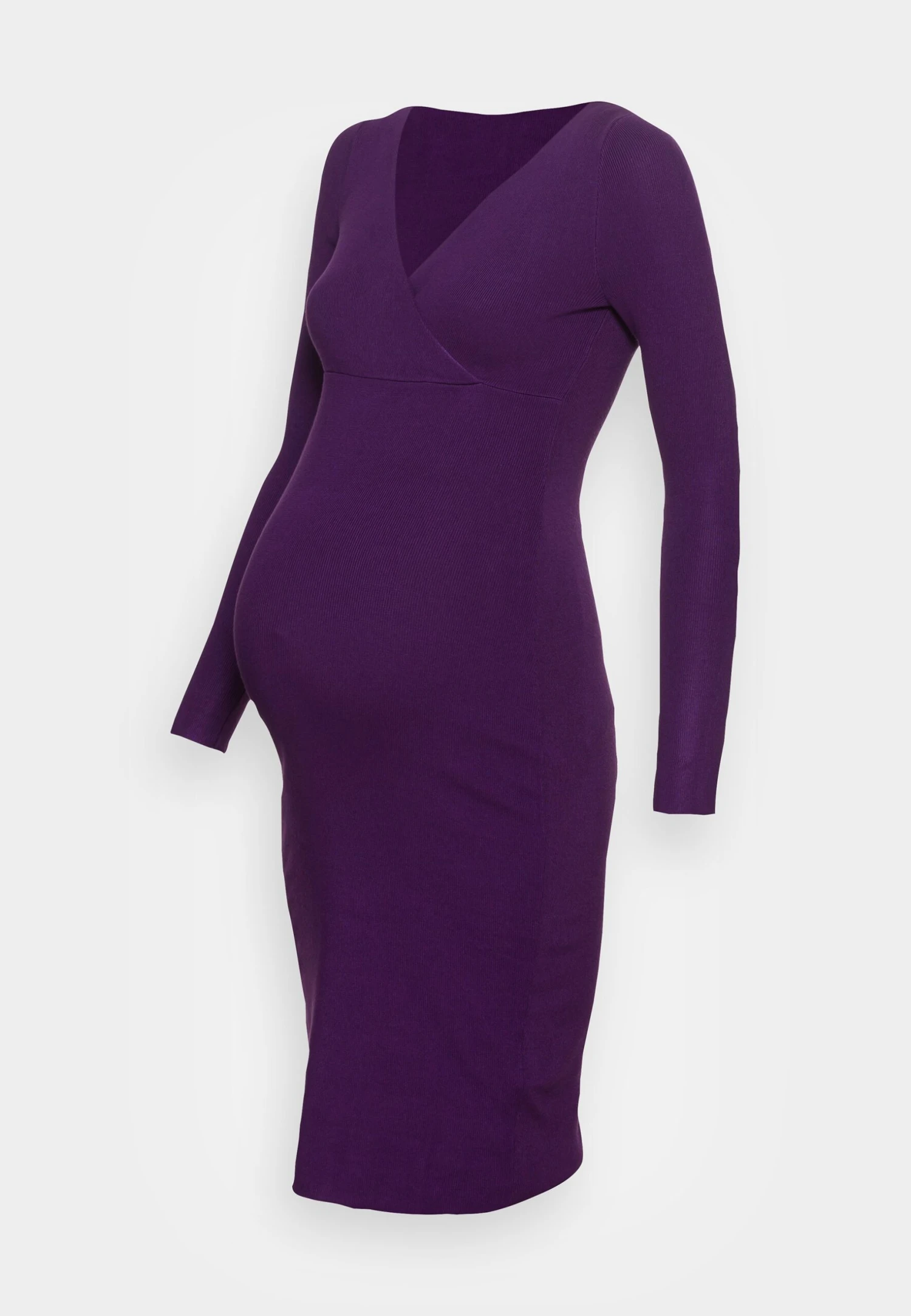 V Ausschnitt Mini Bodycon Ripp Strickkleid - Gebreide Jurk - Purple 3 V Ausschnitt Mini Bodycon Ripp Strickkleid - Gebreide Jurk - Purple