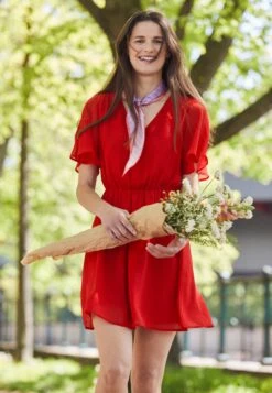 Anna Field V-Neck Sleeve Dress- Jurk -Dark Red