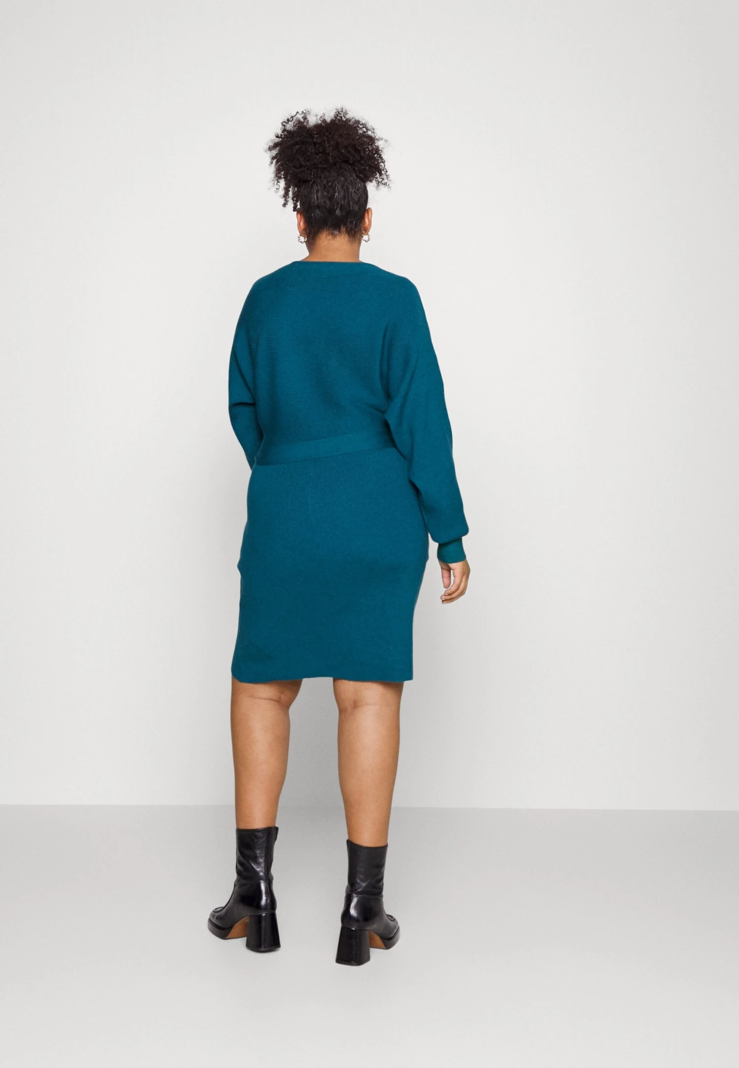 Wrap V Ausschnitt Mini Strickkleid Mit Gürtel - Gebreide Jurk - Teal 5 Wrap V Ausschnitt Mini Strickkleid Mit Gürtel - Gebreide Jurk - Teal - Afbeelding 3