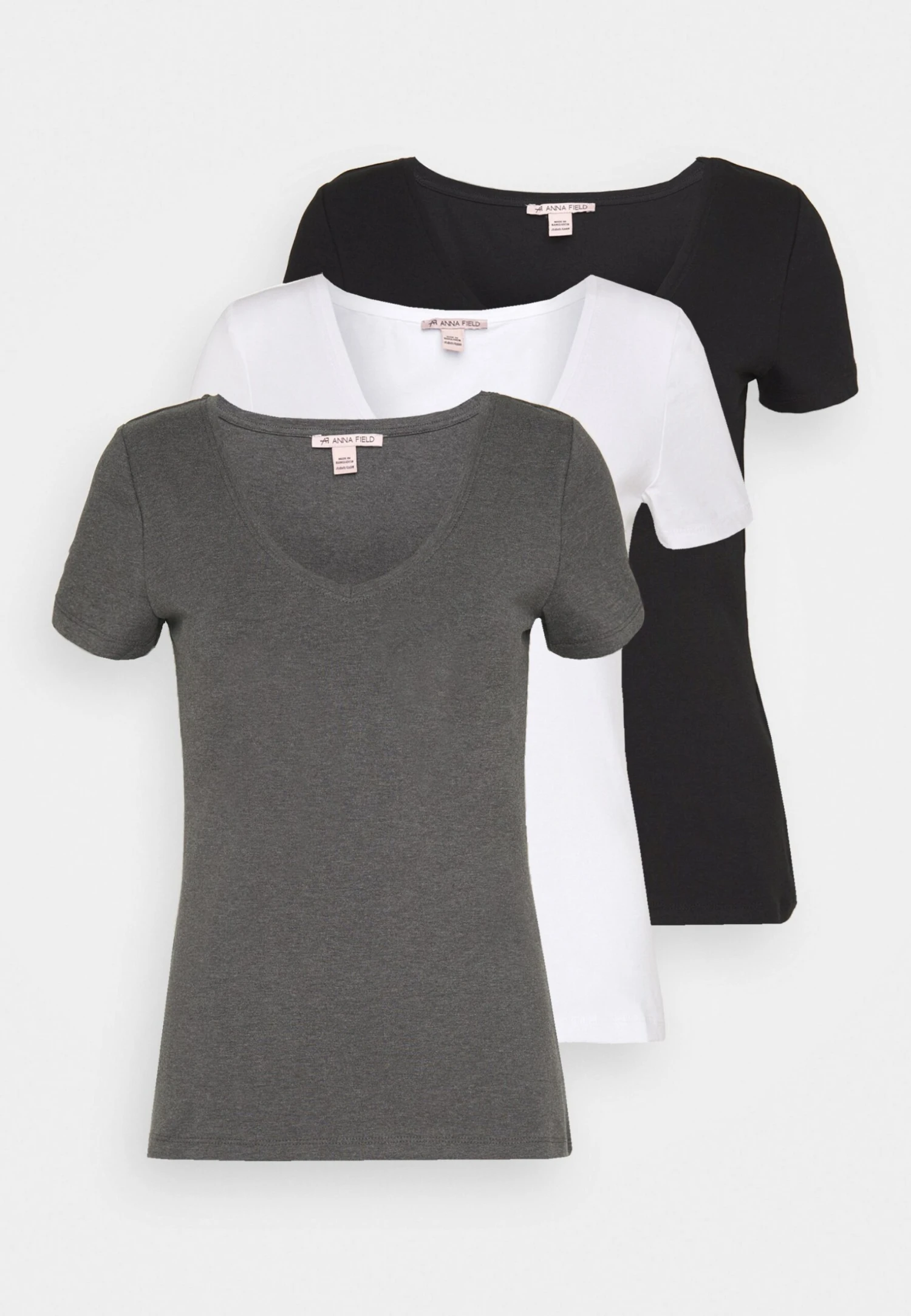 Anna Field 3 Pack - T-Shirt Basic - Black, White 3 Anna Field 3 Pack - T-Shirt Basic - Black, White