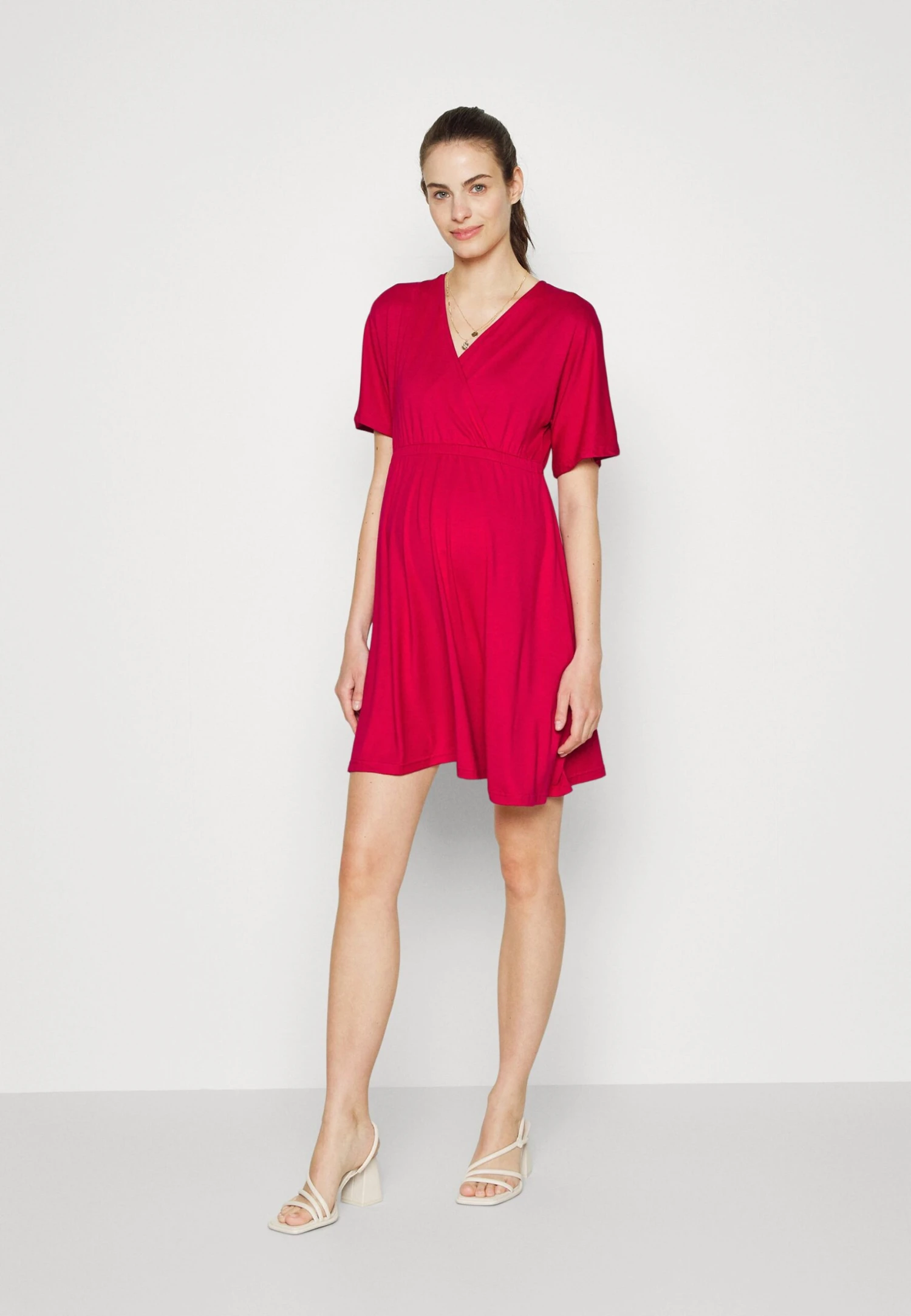 Short Sleeves Flared Mini Dress- Jerseyjurk - Red 3 Short Sleeves Flared Mini Dress- Jerseyjurk - Red